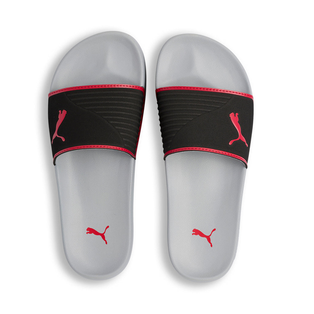 Ciabatte da uomo nere grigie e rosse con logo Puma Leadcat