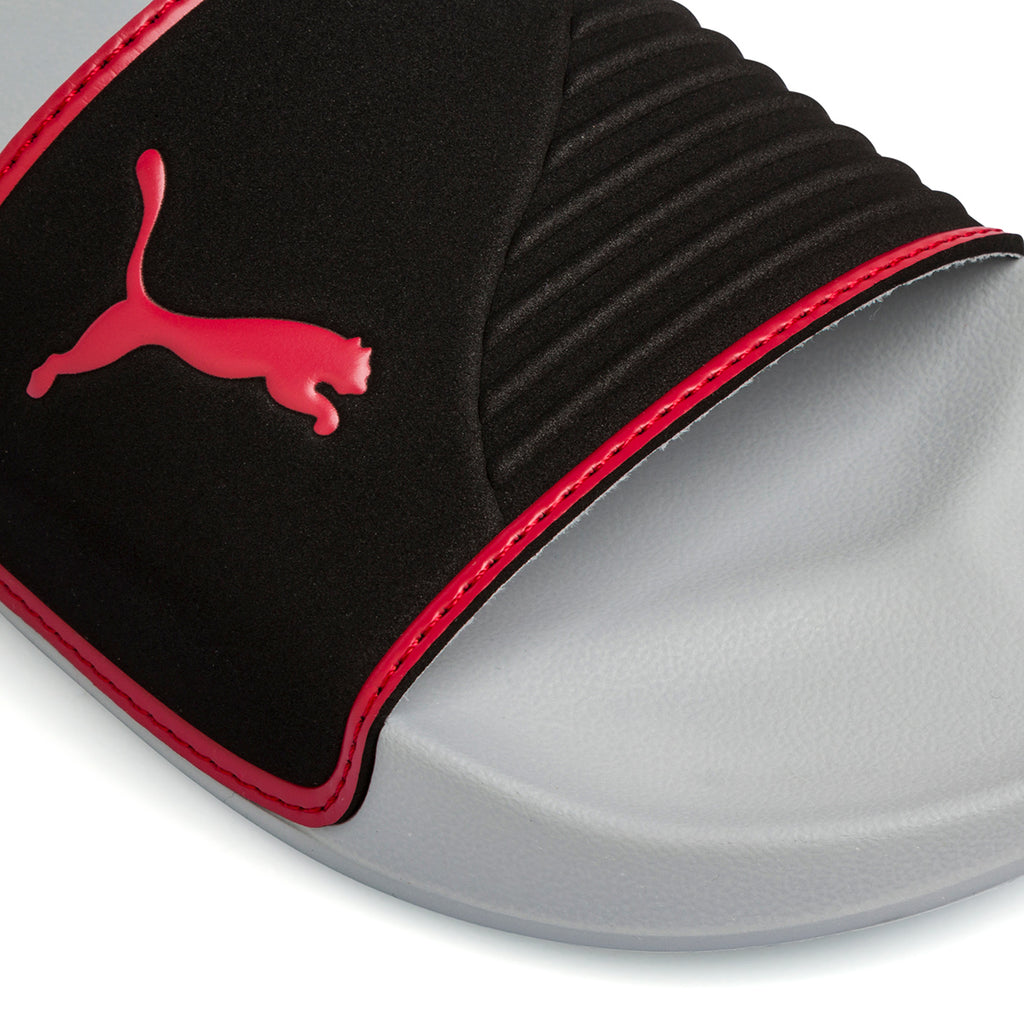 Ciabatte da uomo nere grigie e rosse con logo Puma Leadcat