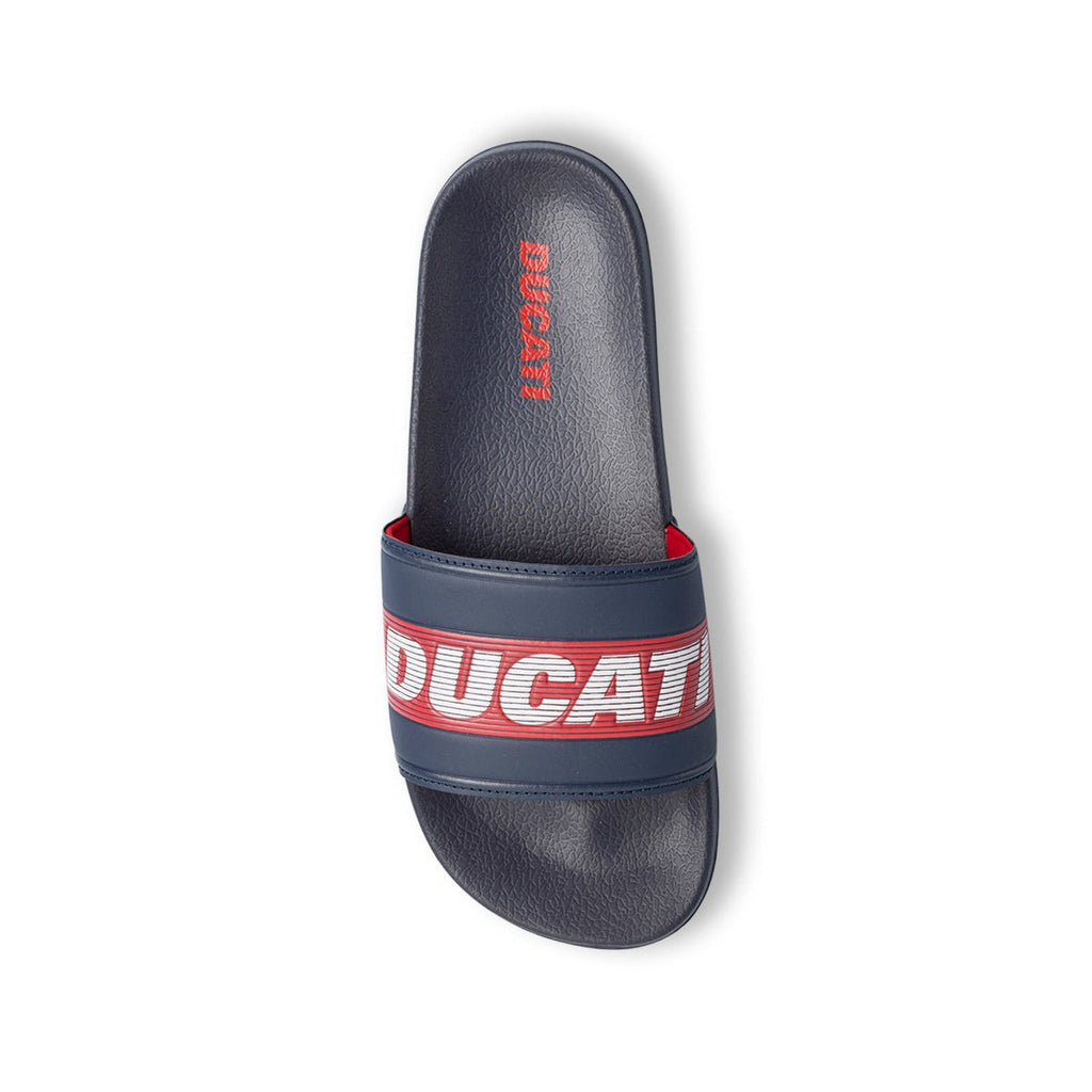 Ciabatte da uomo blu navy fascia singola con logo Ducati