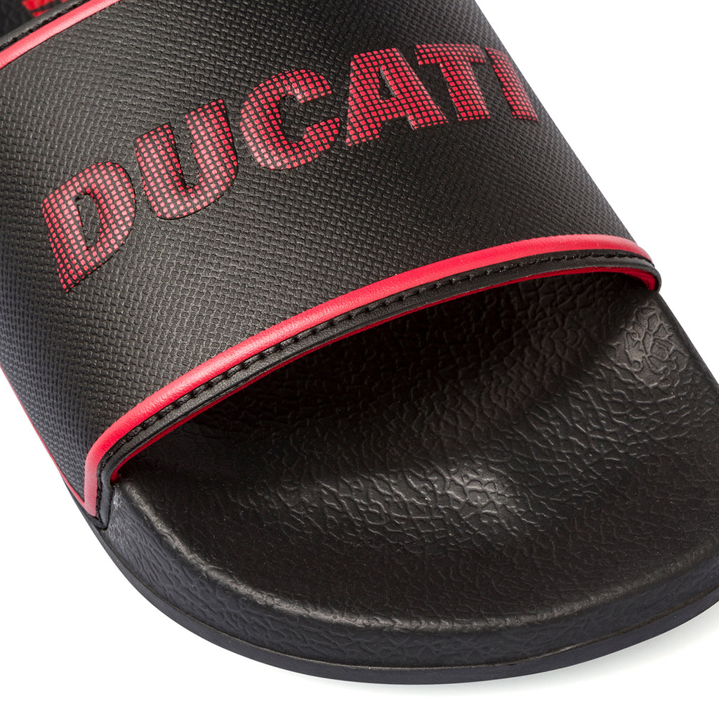 Ciabatte da uomo nere fascia singola con logo Ducati