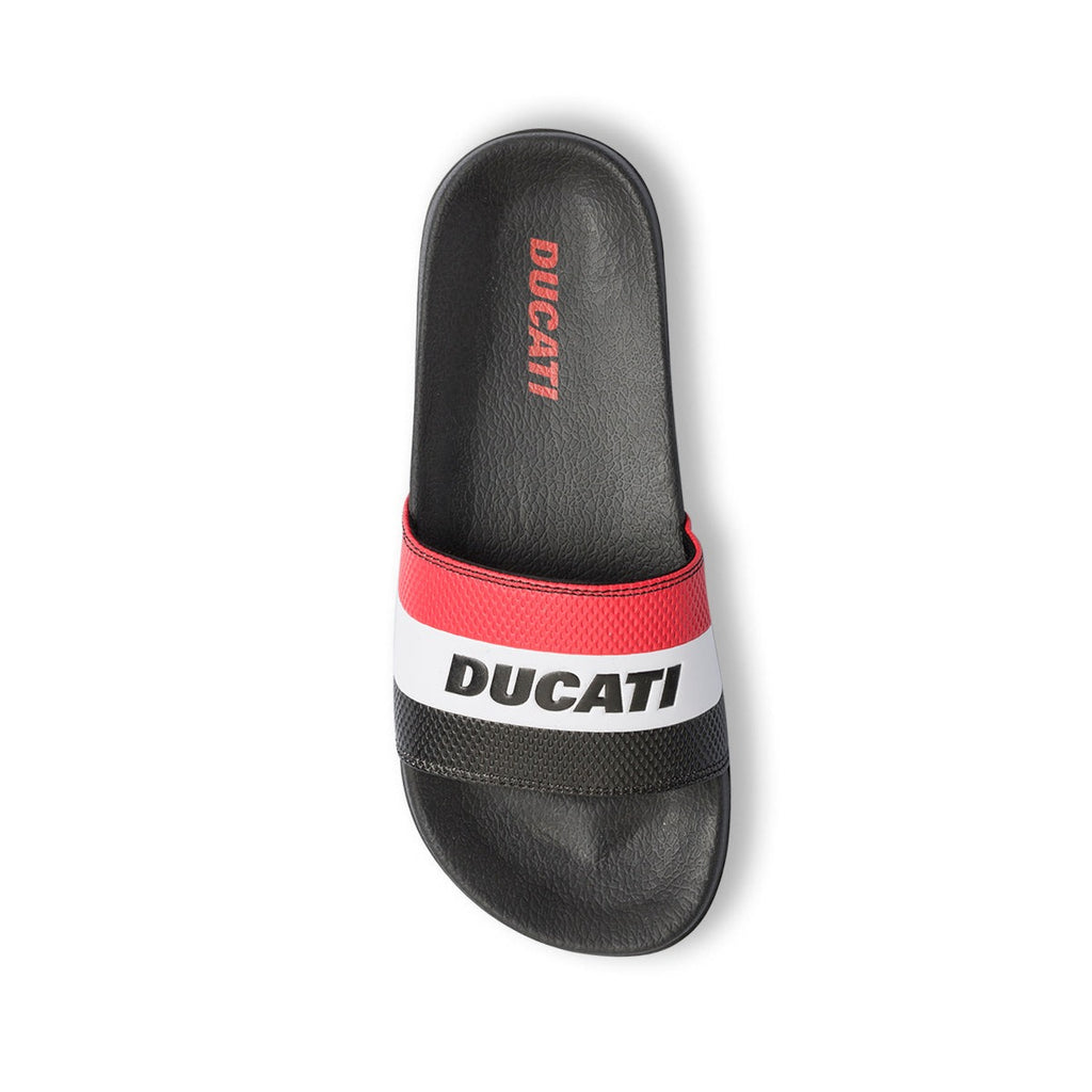 Ciabatte da uomo nere con fascia singola e logo Ducati