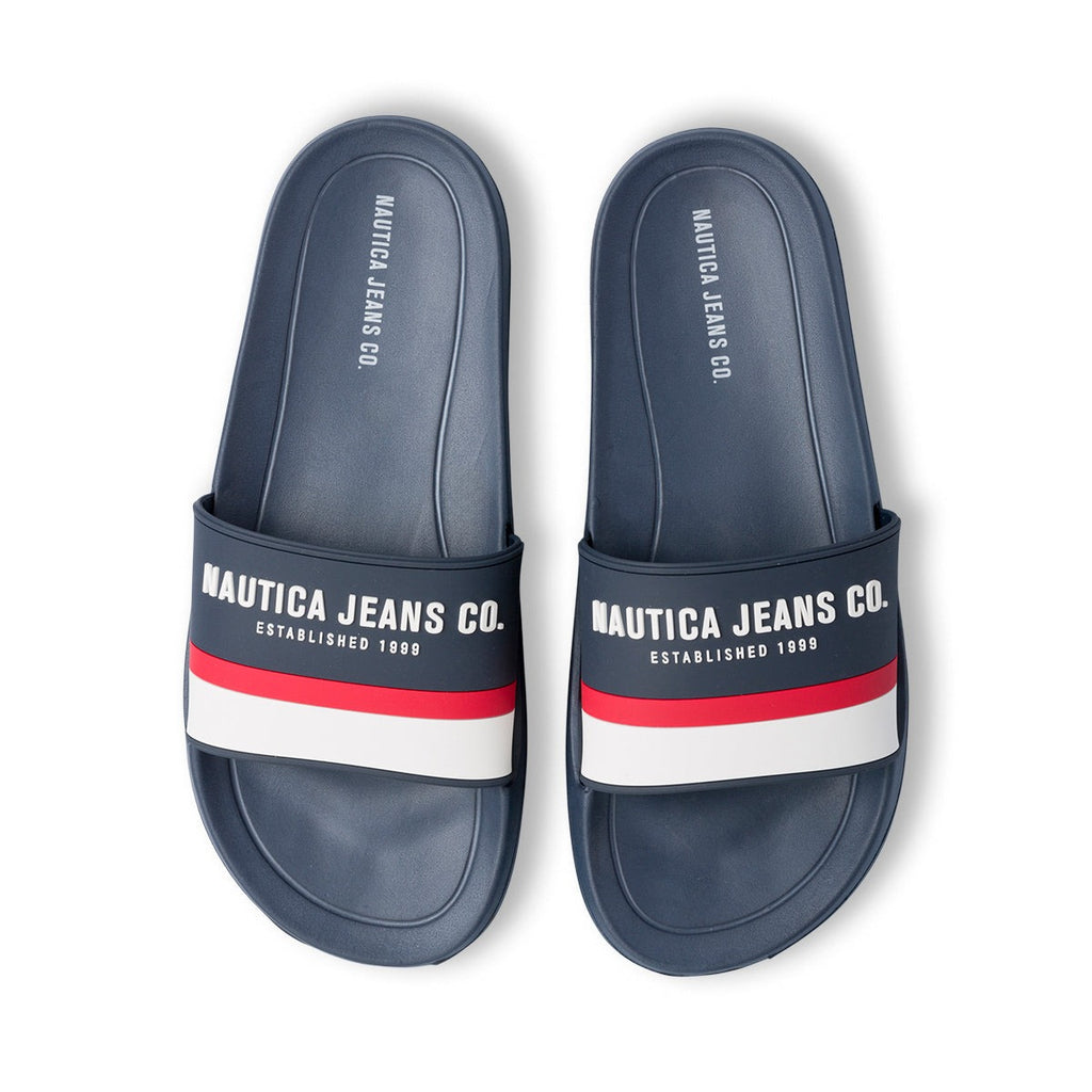 Ciabatte da uomo blu fascia singola con dettagli bianchi e rossi Nautica Jeans