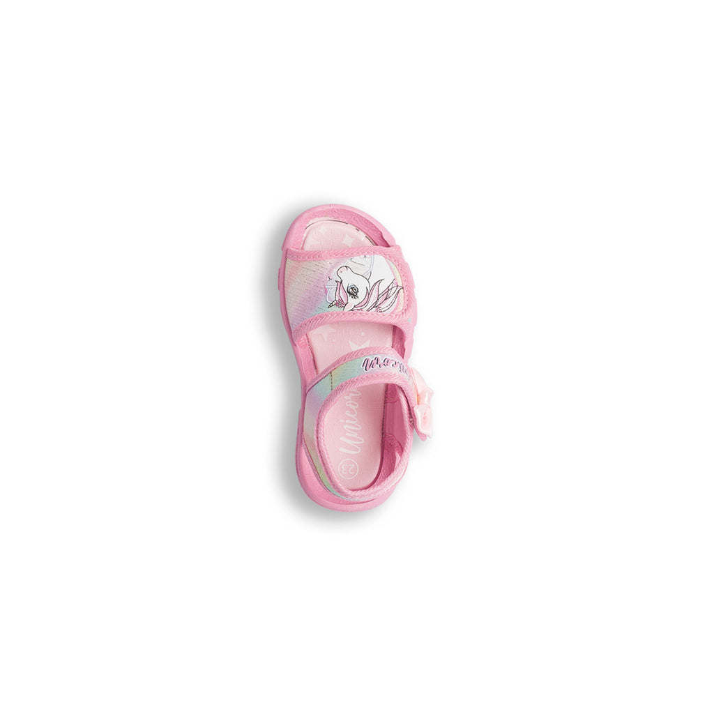 Sandali da bambina rosa con glitter e stampa Unicorn