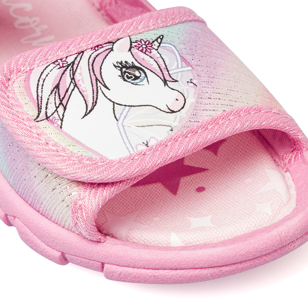 Sandali da bambina rosa con glitter e stampa Unicorn