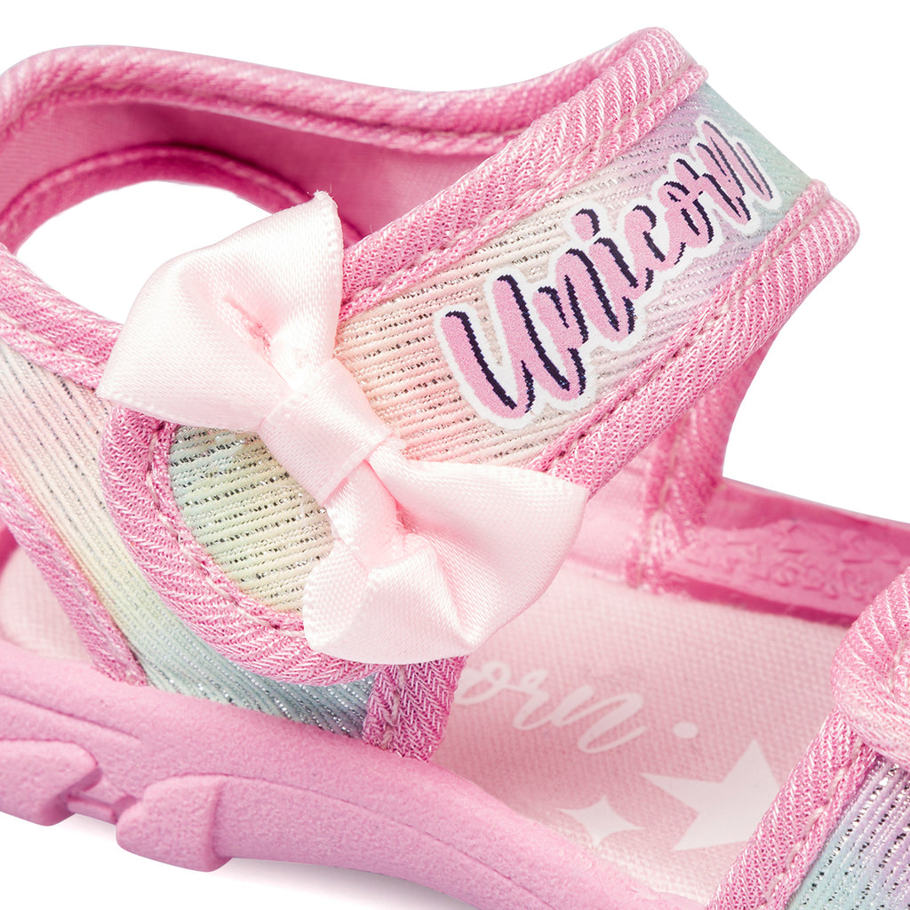 Sandali da bambina rosa con glitter e stampa Unicorn
