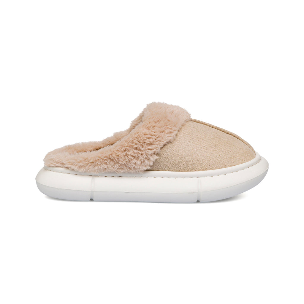 Pantofole beige da Donna effetto scamosciato con pelo Jog