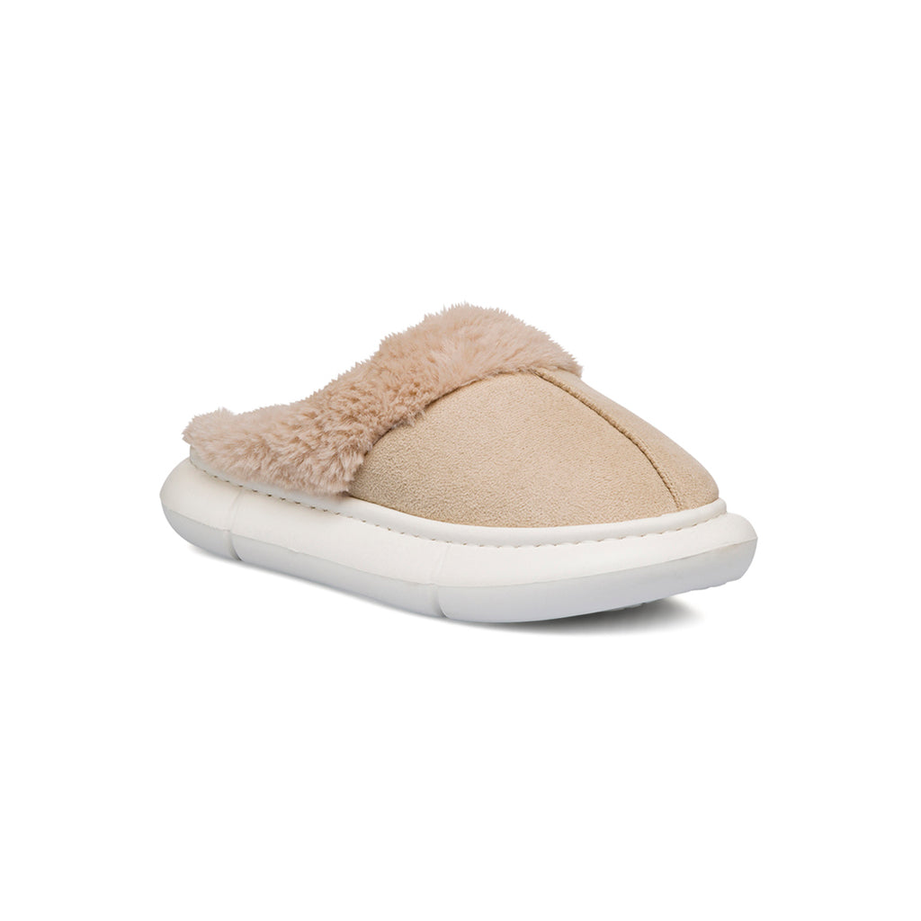 Pantofole beige da Donna effetto scamosciato con pelo Jog