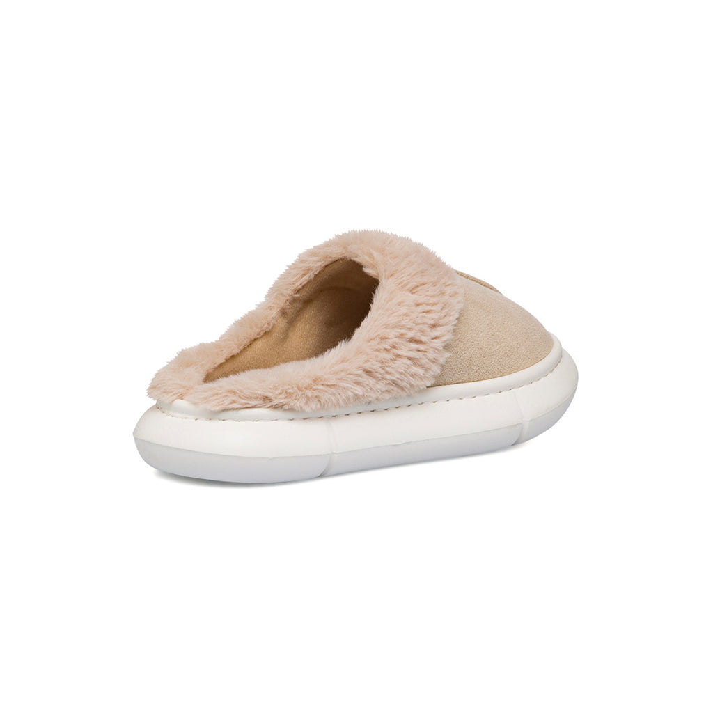 Pantofole beige da Donna effetto scamosciato con pelo Jog