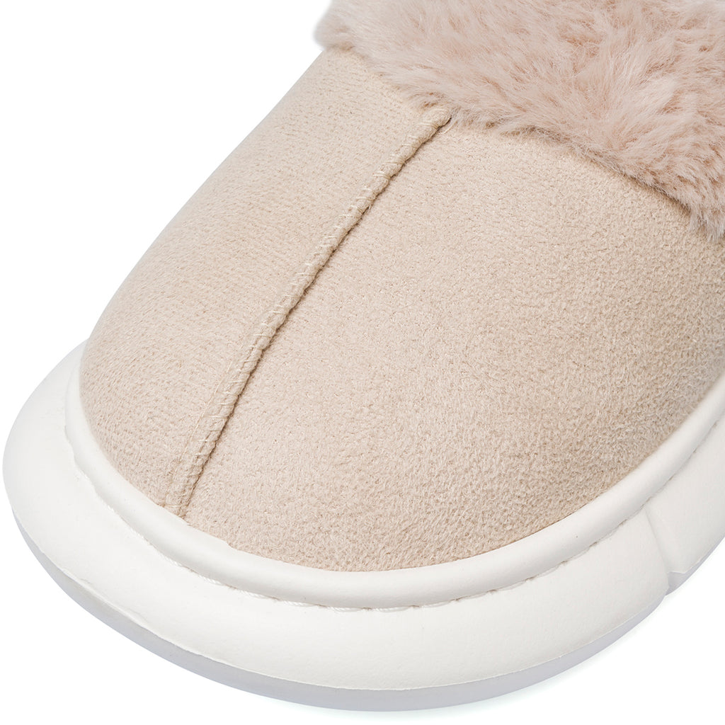 Pantofole beige da Donna effetto scamosciato con pelo Jog