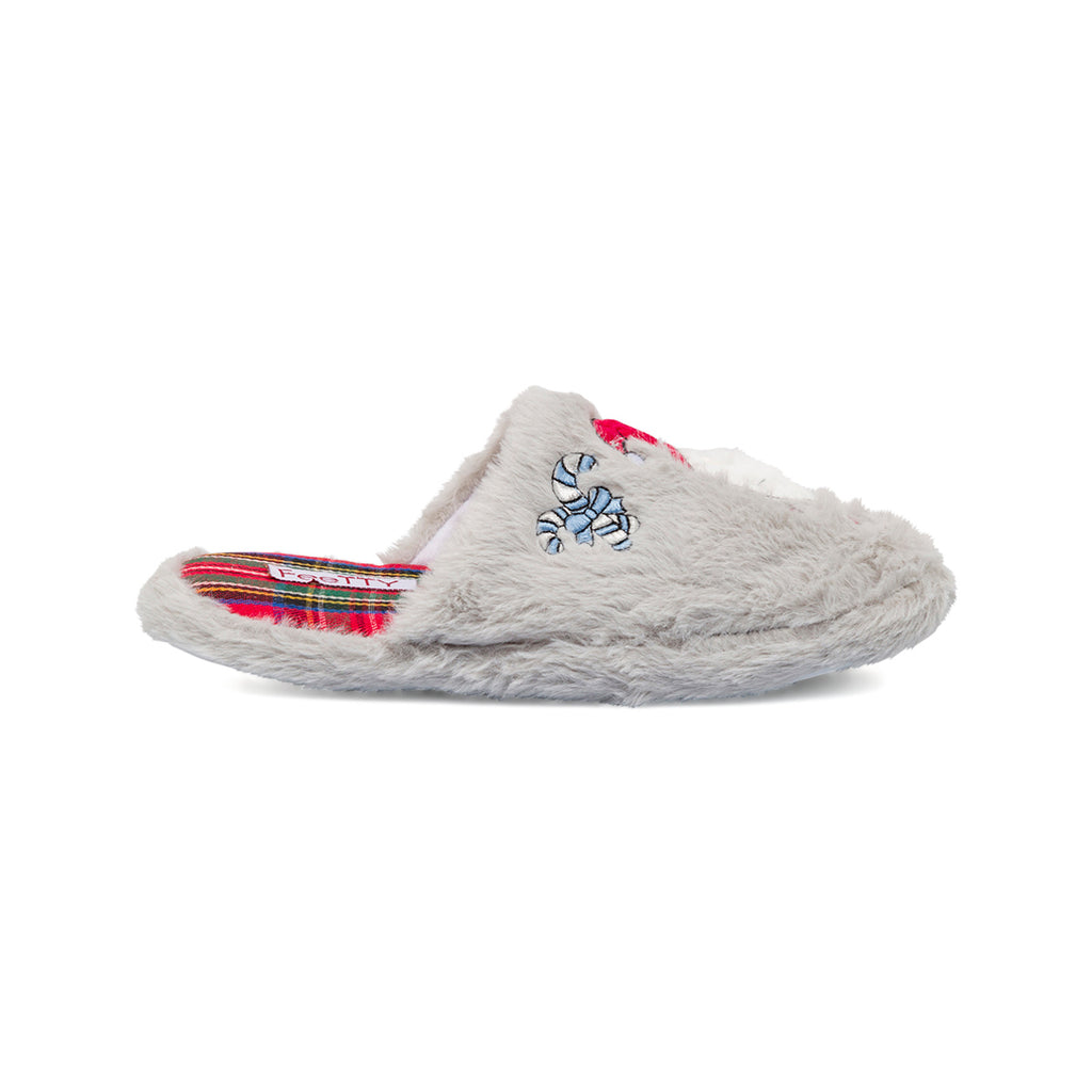 Pantofole natalizie da donna grigie con Babbo Natale Feetty