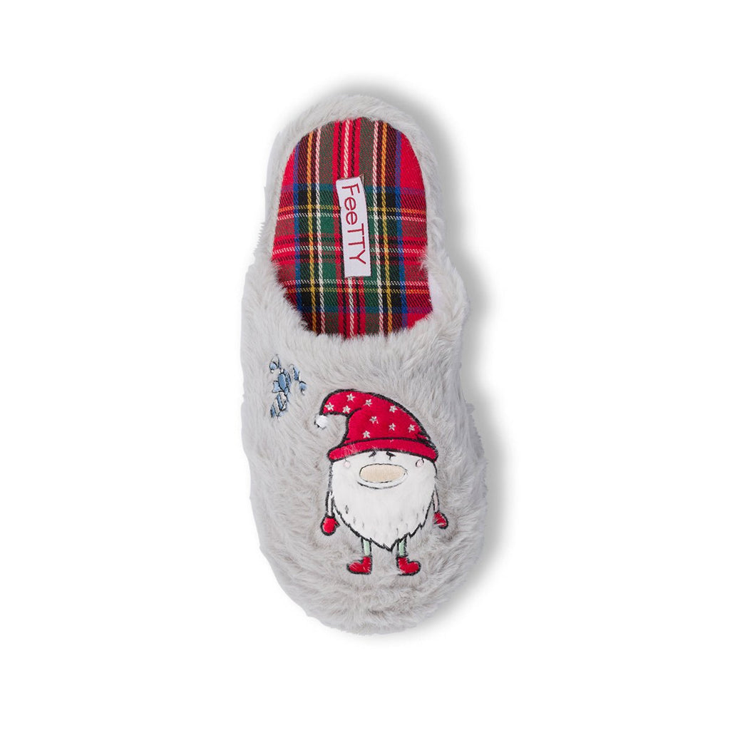 Pantofole natalizie da donna grigie con Babbo Natale Feetty