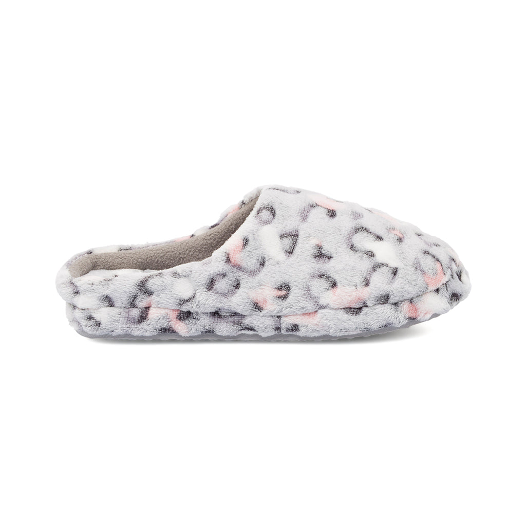 Ciabatte da donna Lora Ferres grigie in peluche con stampa leopardata
