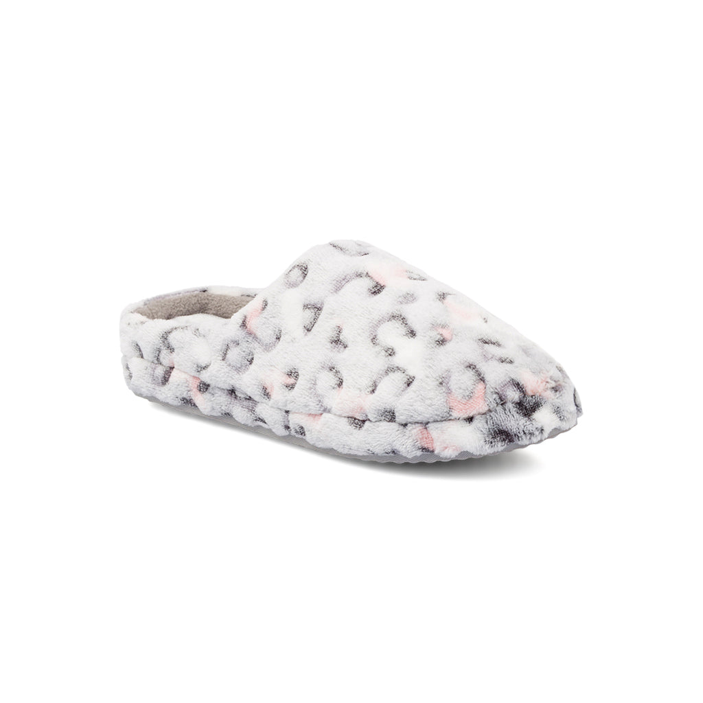 Ciabatte da donna Lora Ferres grigie in peluche con stampa leopardata