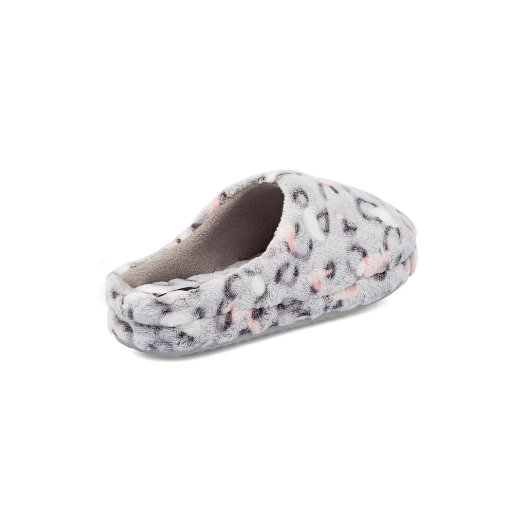 Ciabatte da donna Lora Ferres grigie in peluche con stampa leopardata