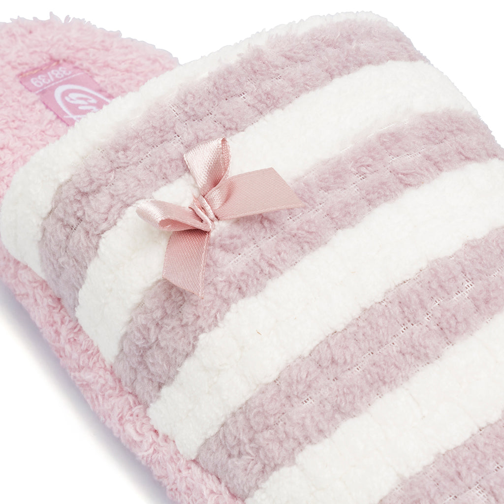 Pantofole da donna lilla Griff in tessuto a righe morbide con fiocco