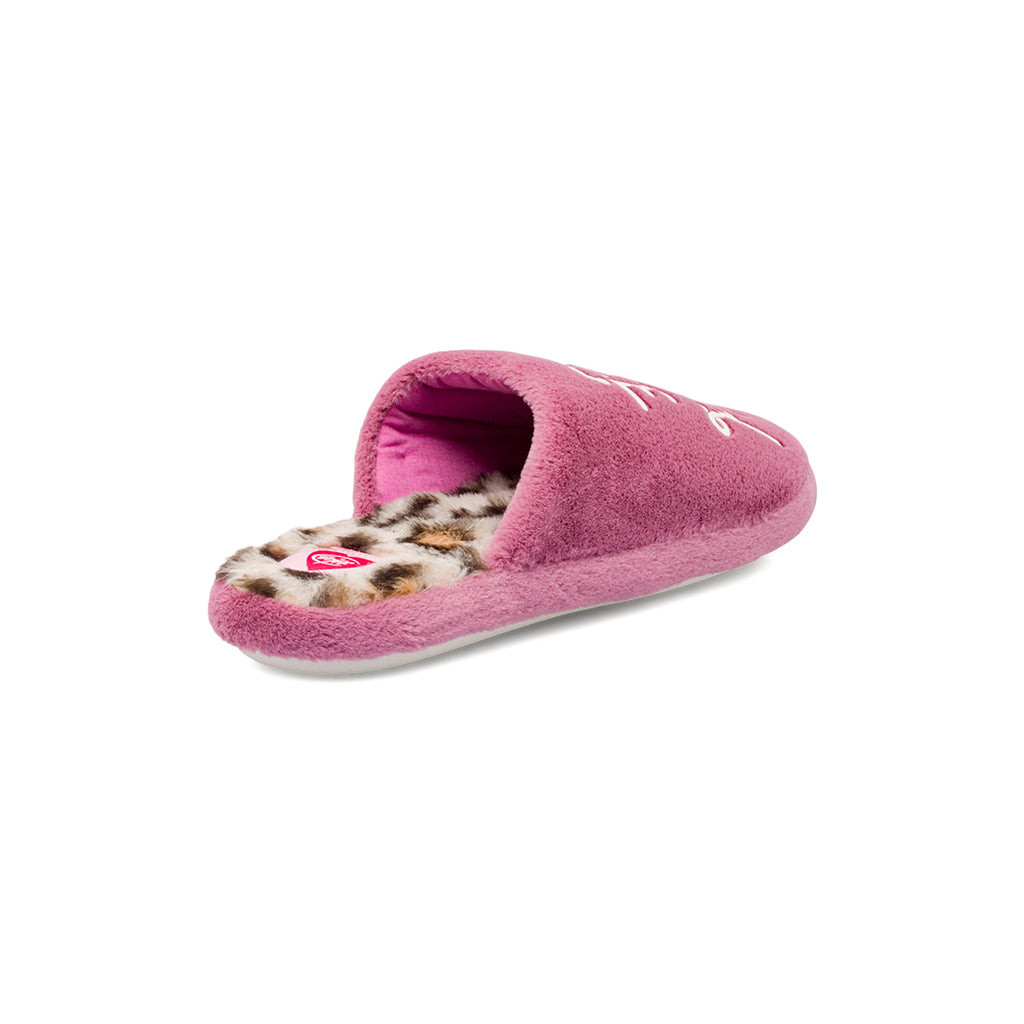 Pantofole da donna rosa Griff in peluche con fantasia leopardata