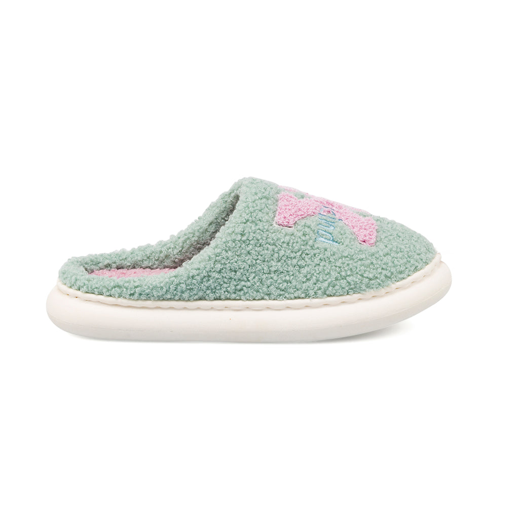 Pantofole da donna Griff verdi in tessuto morbido effetto pile