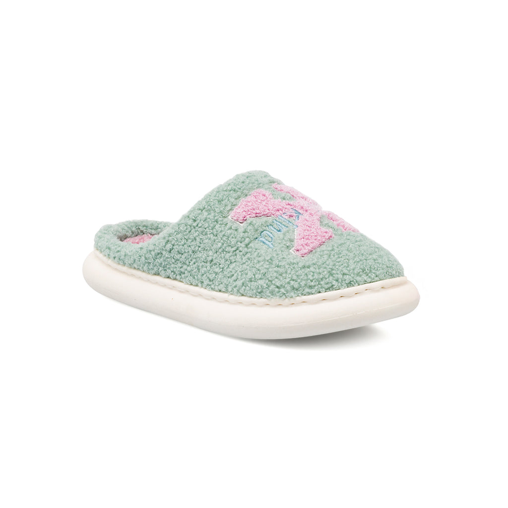 Pantofole da donna Griff verdi in tessuto morbido effetto pile