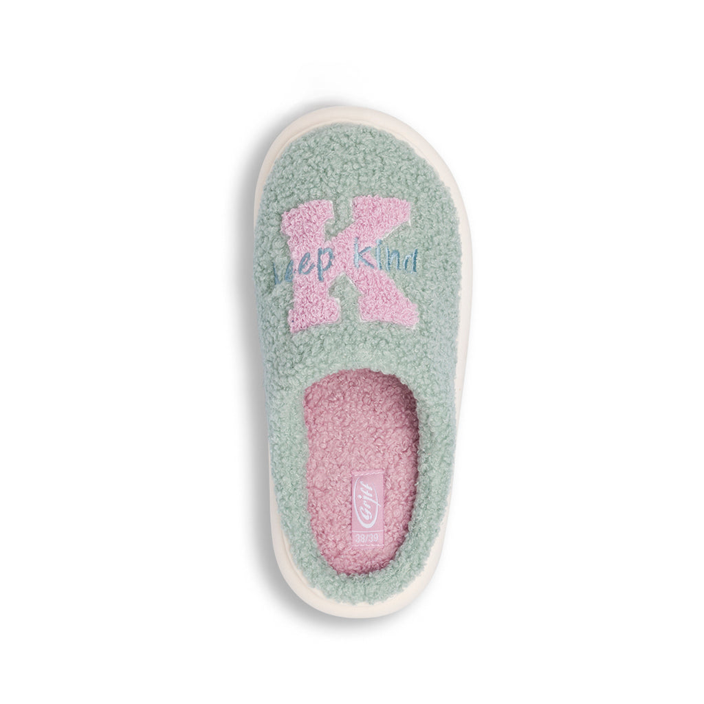 Pantofole da donna Griff verdi in tessuto morbido effetto pile