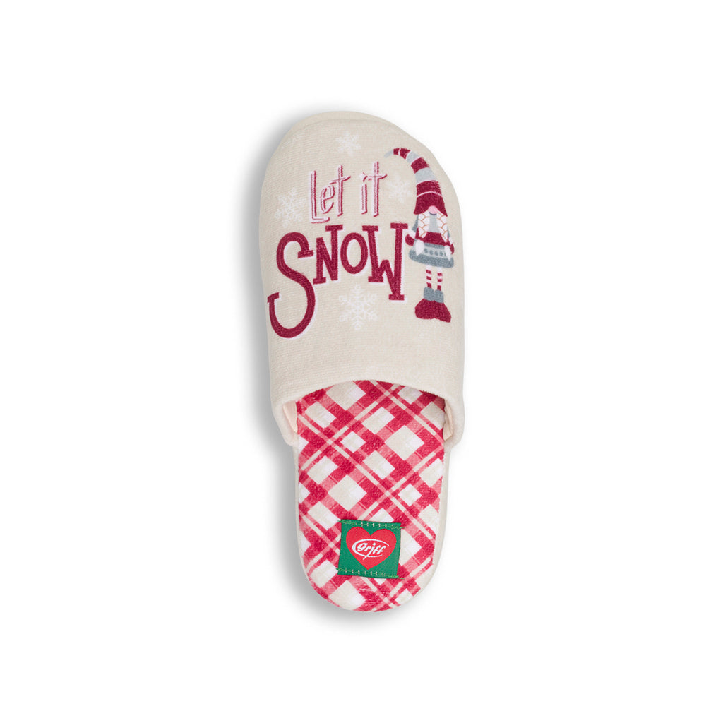 Pantofole natalizie da donna bianche Griff con interno scozzese