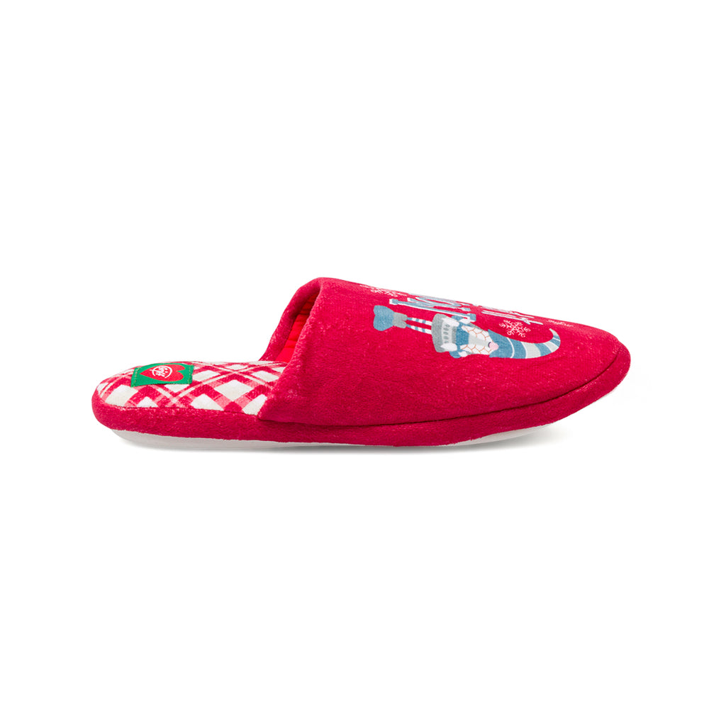 Pantofole da donna rosse Griff con stampa natalizia gnomo Let it Snow