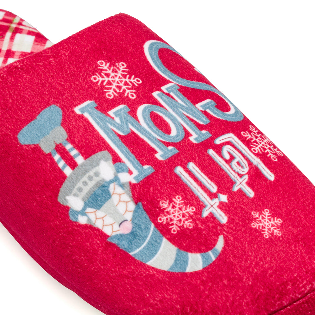 Pantofole da donna rosse Griff con stampa natalizia gnomo Let it Snow