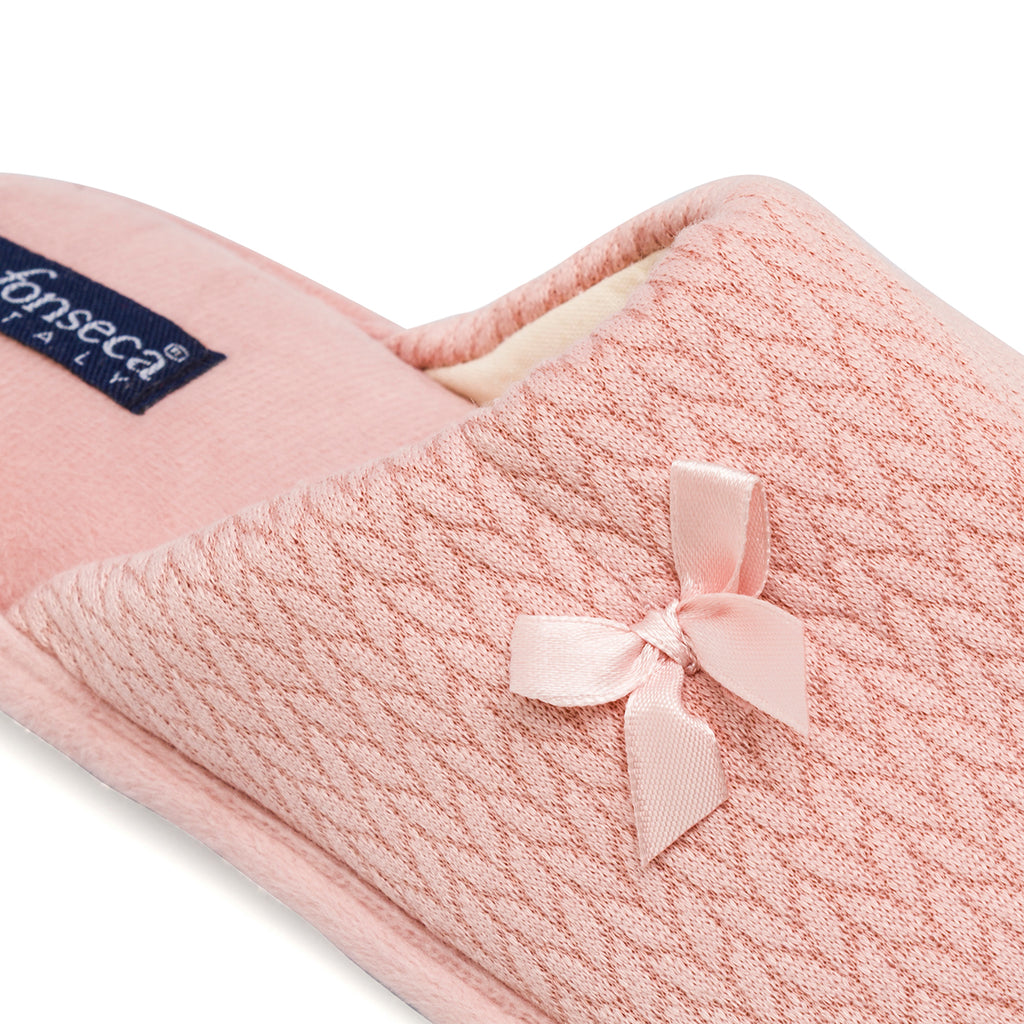 Ciabatte da donna rosa in tessuto con fantasia a maglia e fiocco De Fonseca