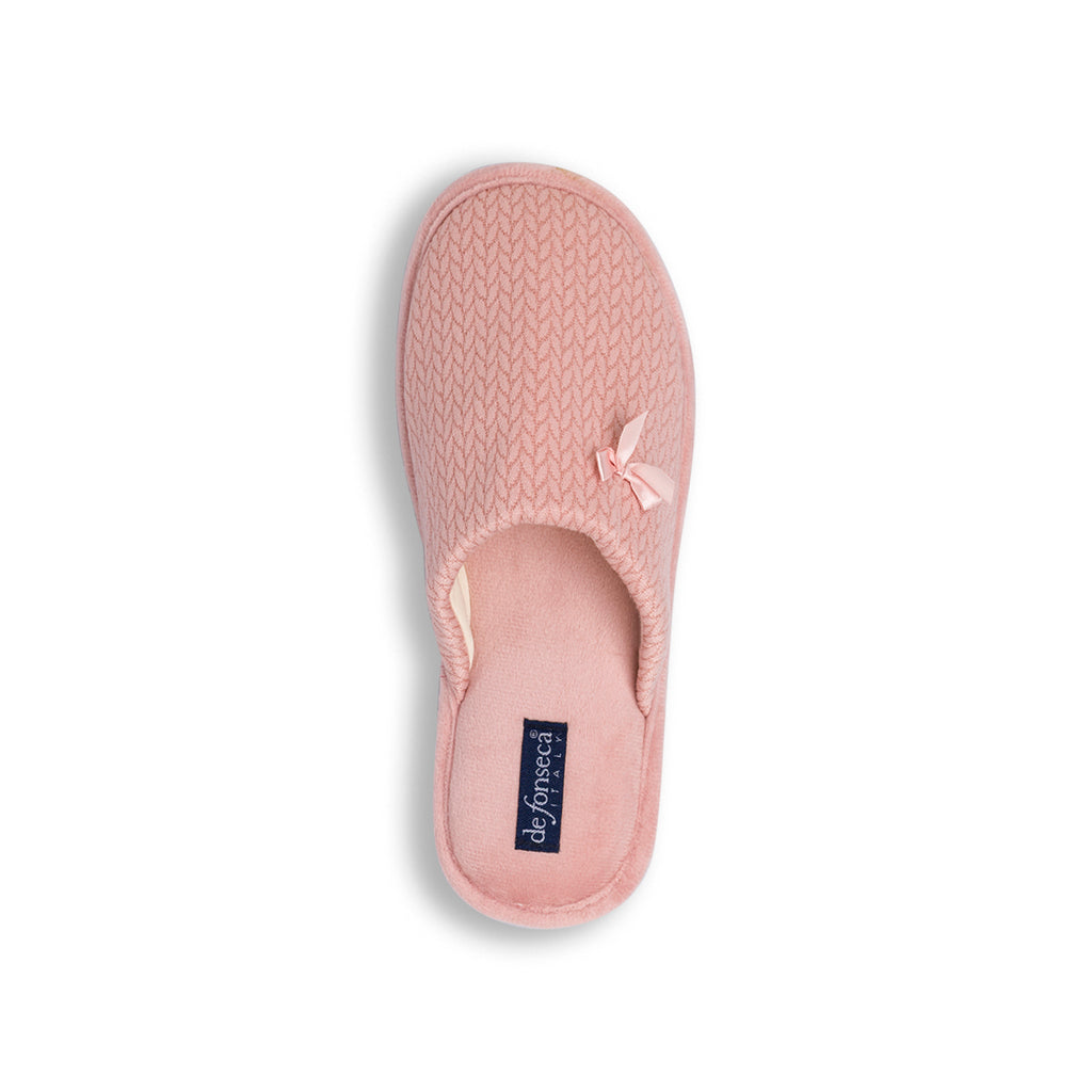Ciabatte da donna rosa in tessuto con fantasia a maglia e fiocco De Fonseca