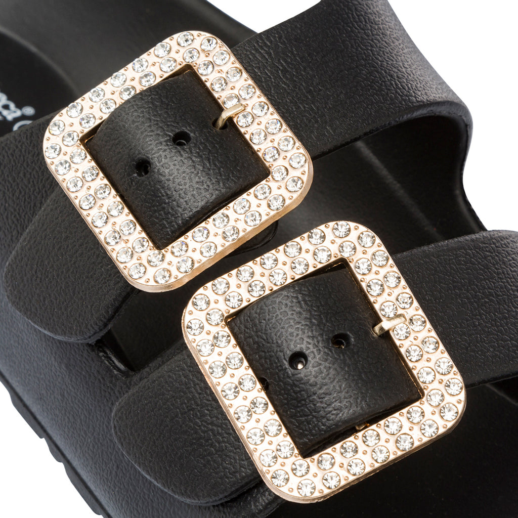 Ciabatte nere da Donna con doppia fibbia gioiello De Fonseca