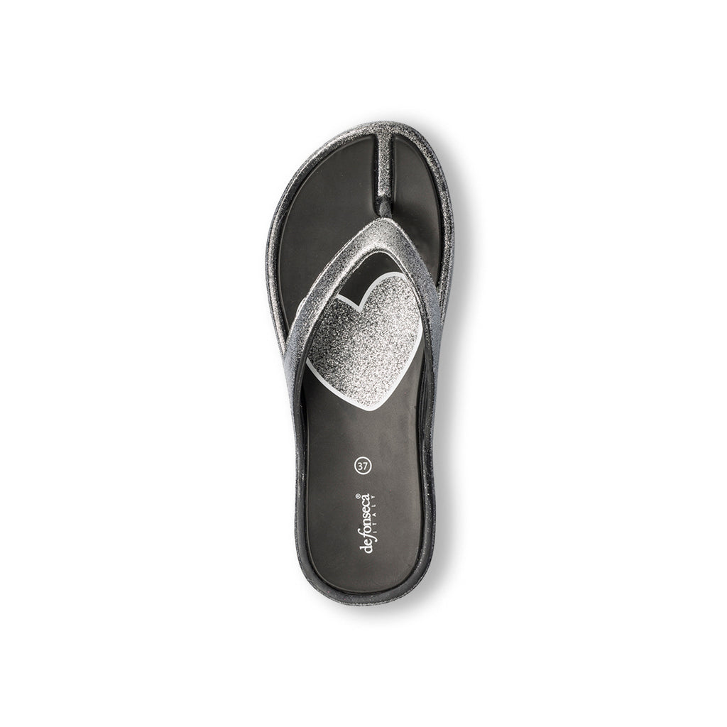 Ciabatte infradito da donna nere e argento con glitter De Fonseca Capri
