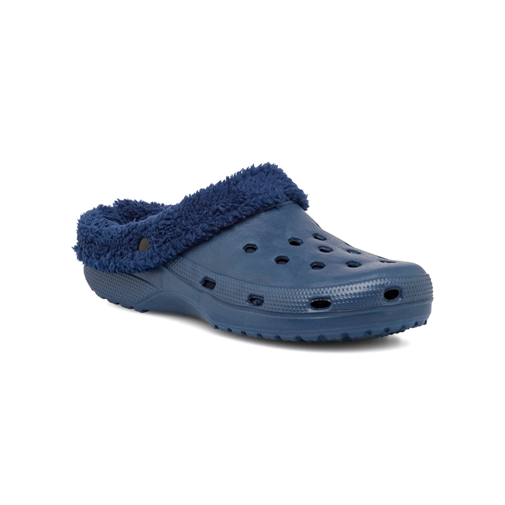 Pantofole da uomo blu in gomma con interno in finto pelo Feetty