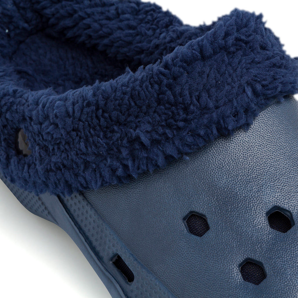 Pantofole da uomo blu in gomma con interno in finto pelo Feetty