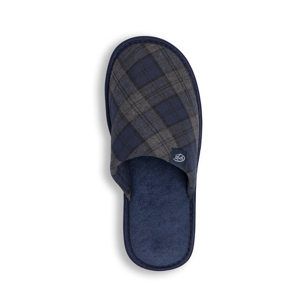 Pantofole da uomo Griff blu e grigio in tessuto con fantasia tartan
