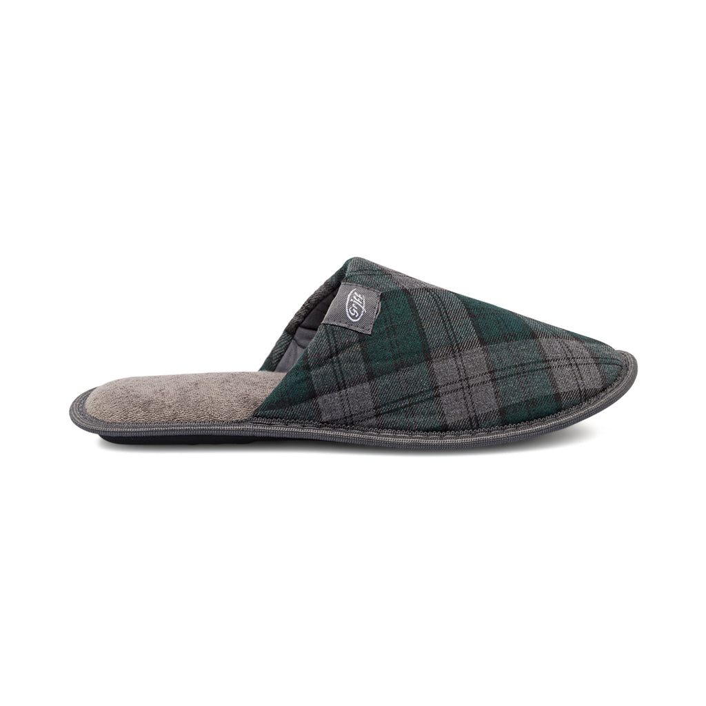 Pantofole da uomo Griff grigie e verdi in tessuto fantasia tartan