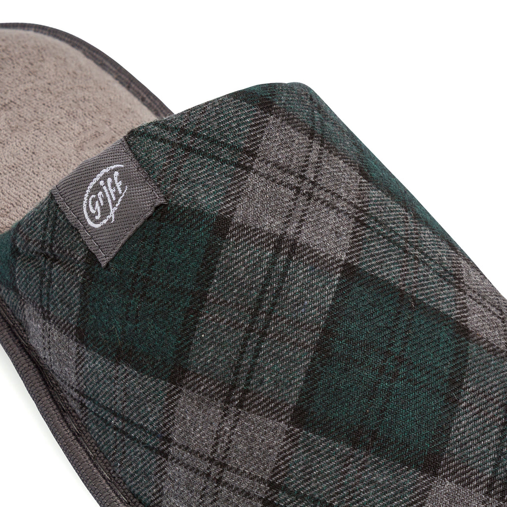 Pantofole da uomo Griff grigie e verdi in tessuto fantasia tartan