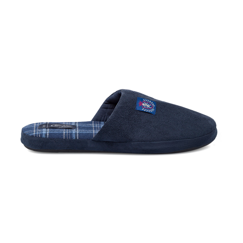 Pantofole da uomo blu Griff in morbido tessuto con fantasia scozzese