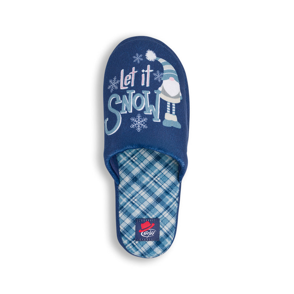 Pantofole da uomo blu Griff con stampa Let It Snow e design scozzese