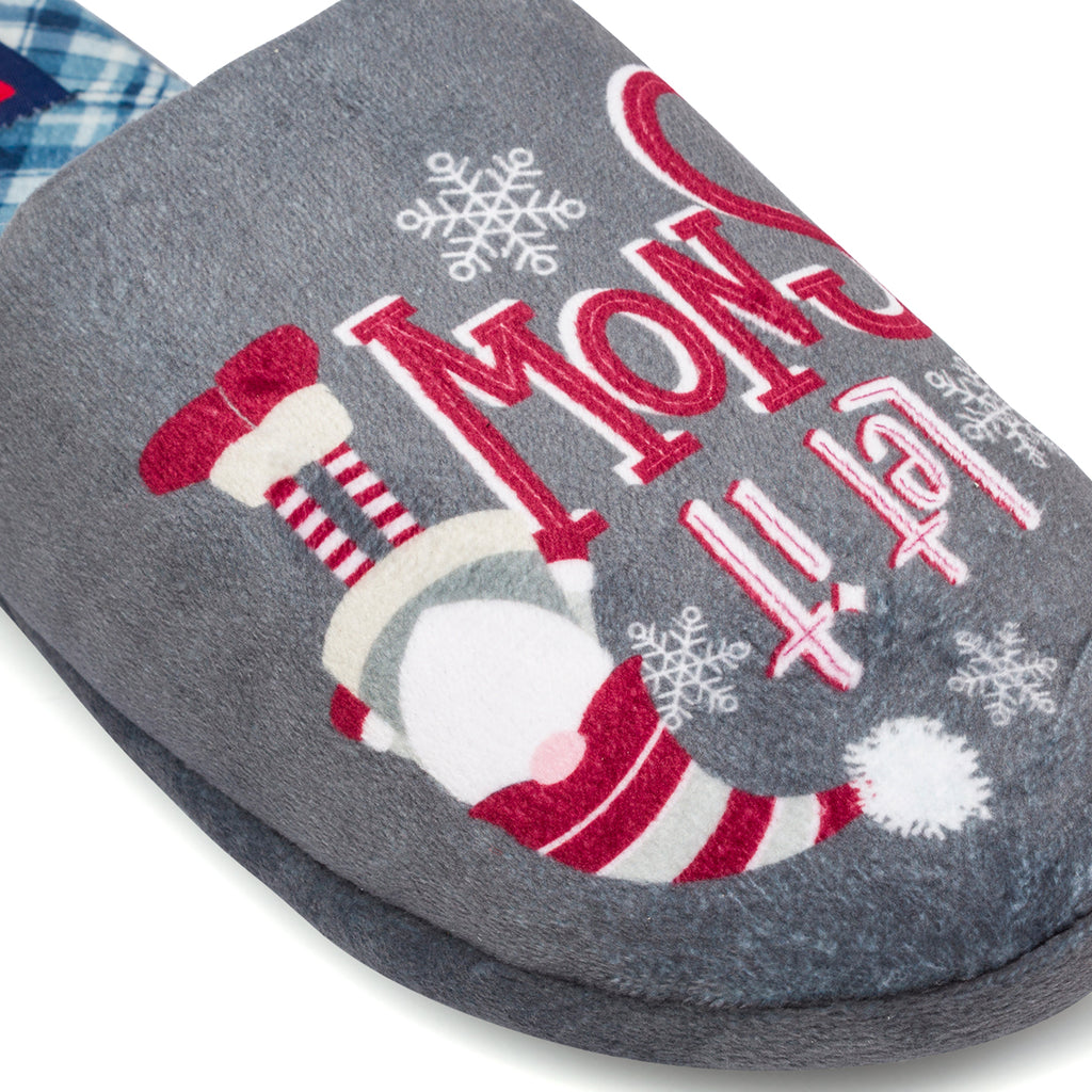 Pantofole uomo grigie Griff in Tessuto con Gnomo e scritta Let it Snow