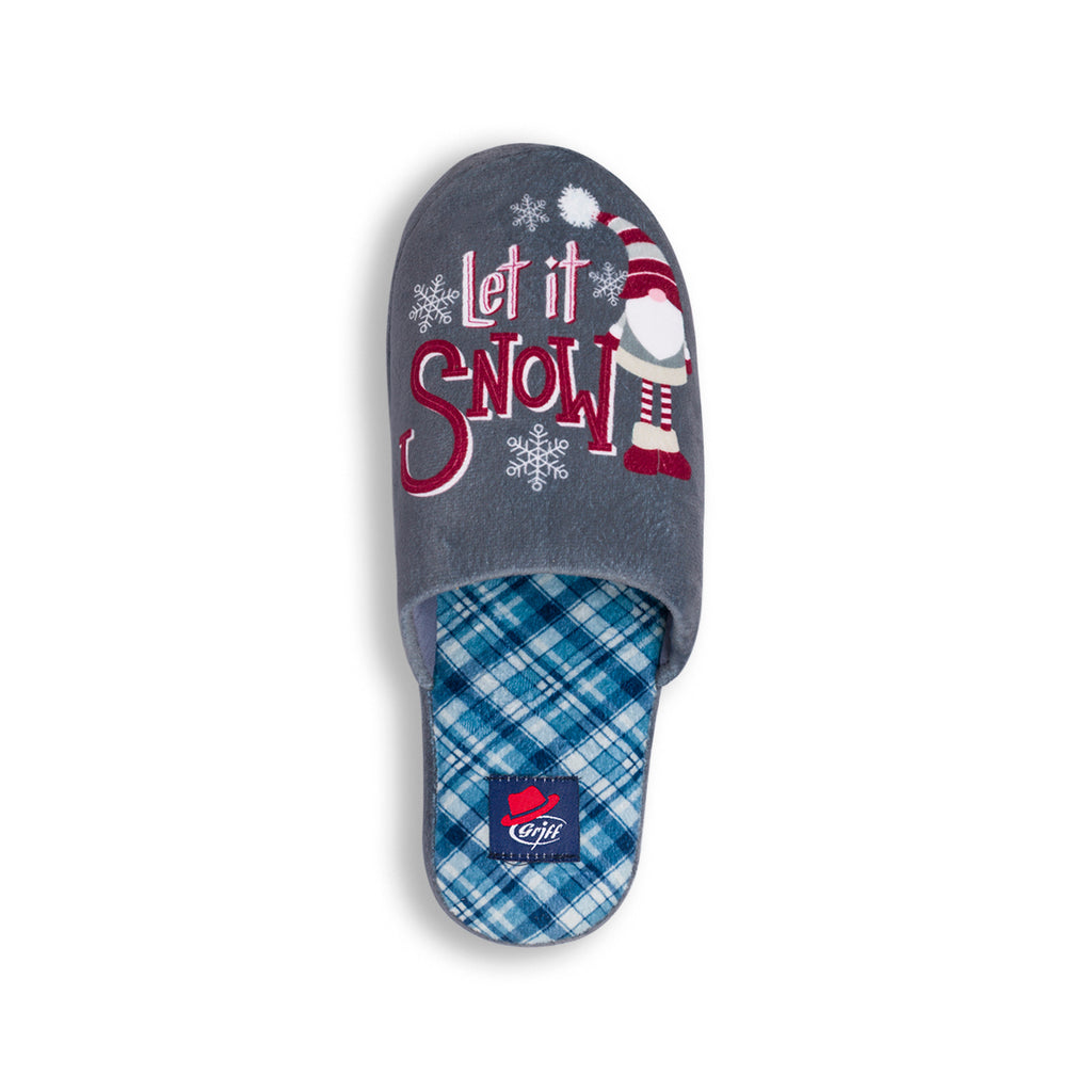 Pantofole uomo grigie Griff in Tessuto con Gnomo e scritta Let it Snow