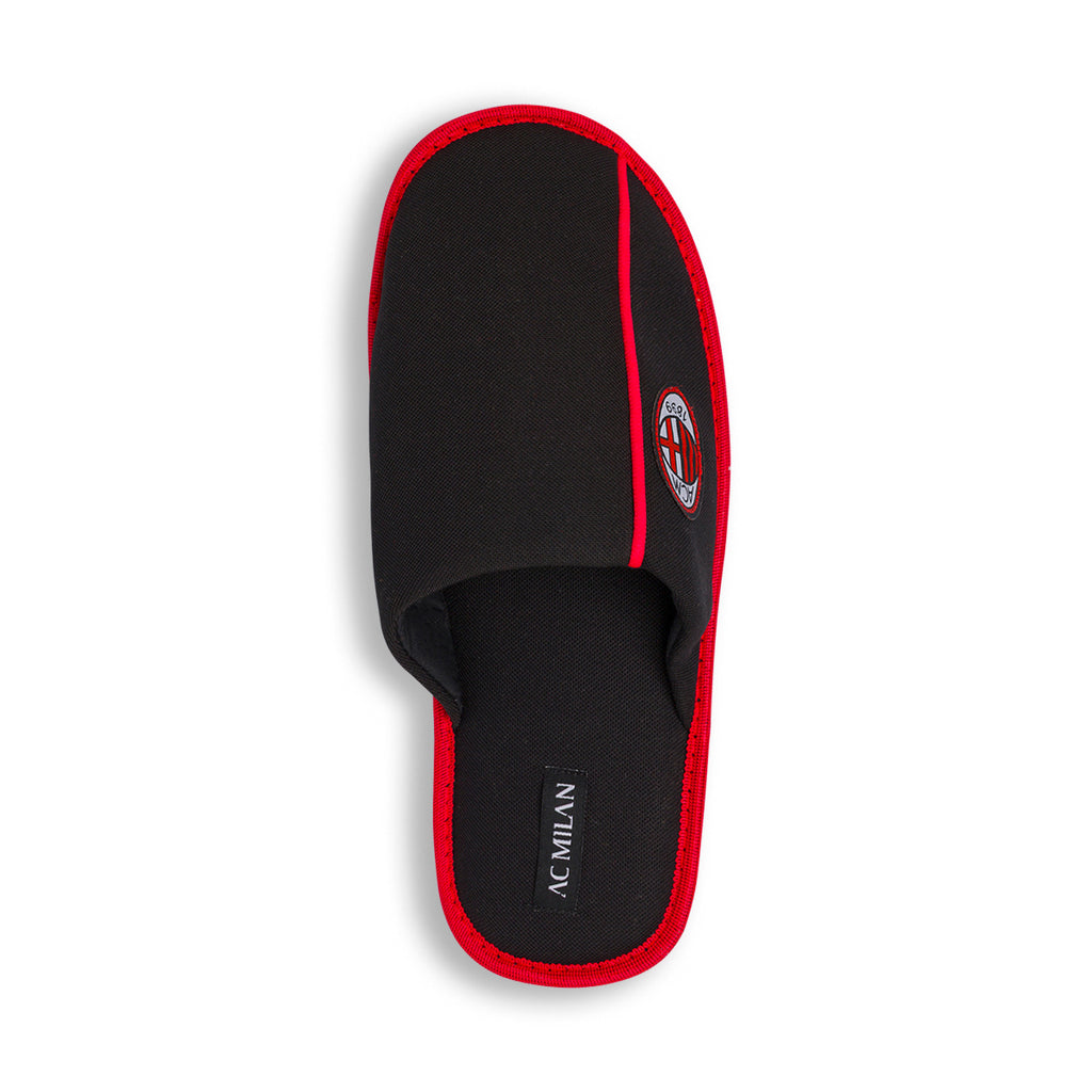 Pantofole da uomo Milan nere con logo e inserti rossi