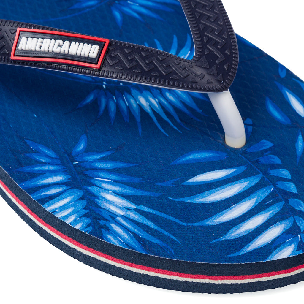 Ciabatte infradito da uomo blu con stampa palme e logo Americanino