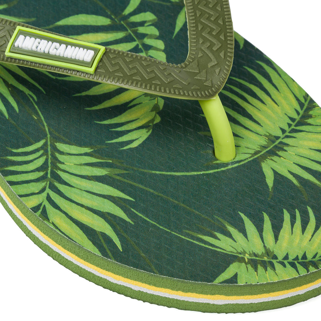 Ciabatte infradito da uomo verdi con stampa palme e logo Americanino