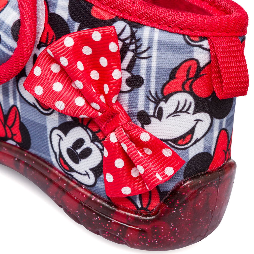 Pantofole da bambina rosse e grigie con stampe Minnie