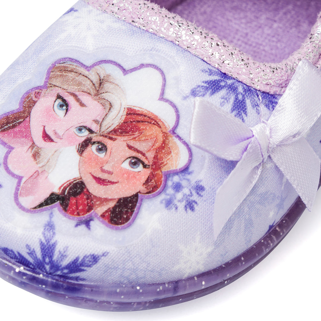 Pantofole da bambina lilla con stampa e fiocchi Frozen