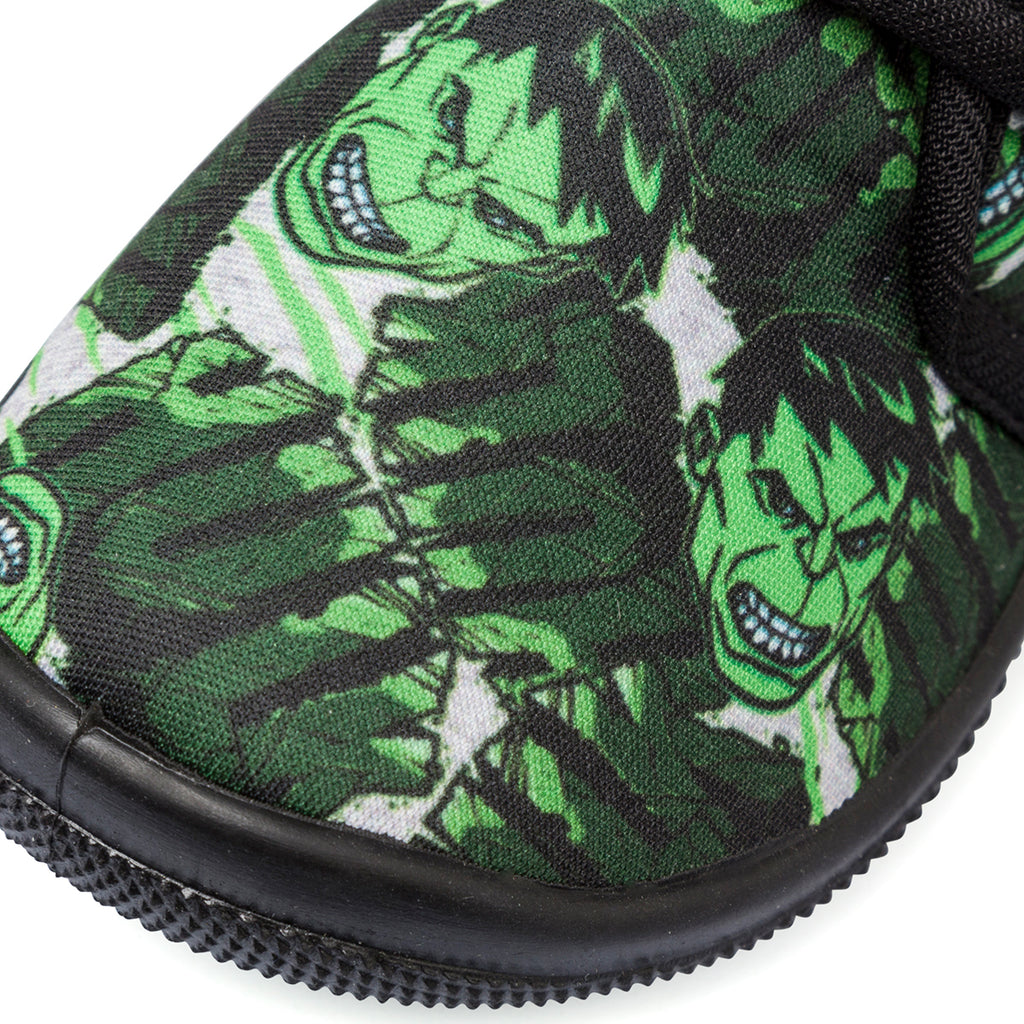 Pantofole da bambino verdi e nere con stampa Hulk