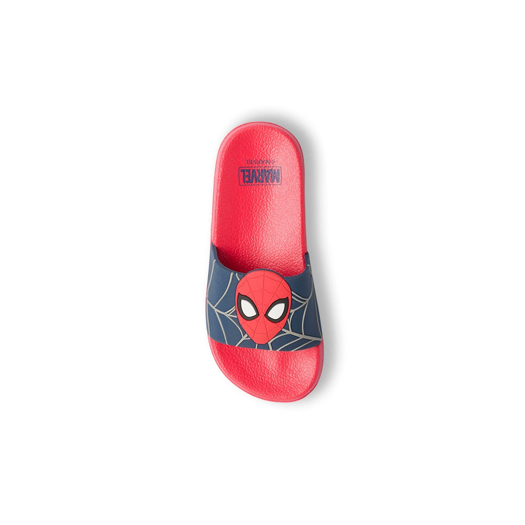 Ciabatte da bambino rosse e blu fascia singola con logo frontale Spiderman