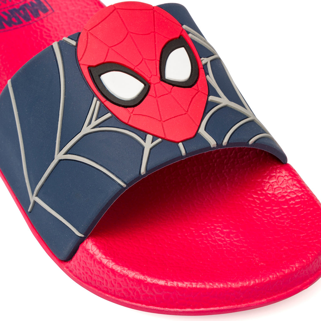 Ciabatte da bambino rosse e blu fascia singola con logo frontale Spiderman