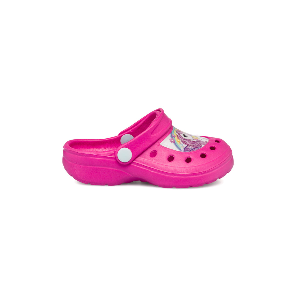Sabot da bambina fucsia con patch Unicorno