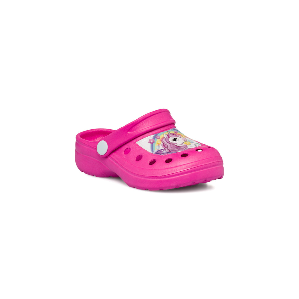Sabot da bambina fucsia con patch Unicorno