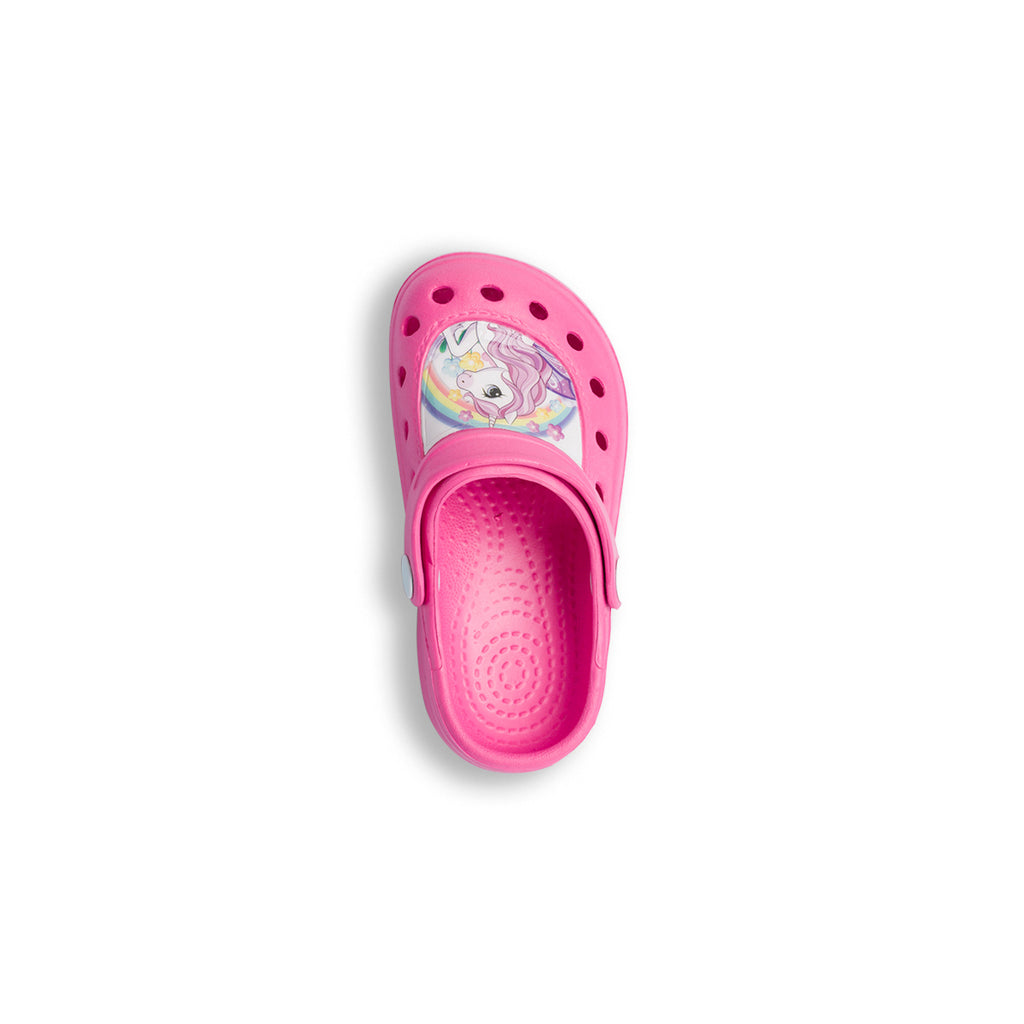 Sabot da bambina fucsia con patch Unicorno